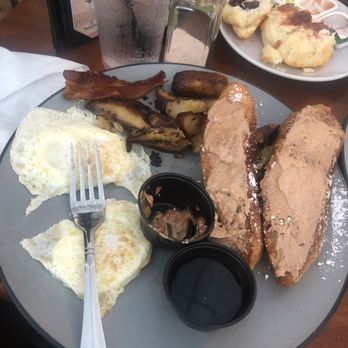 Clear Sky Cafe - French toast with cinnamon butter, roast potatoes and over medium eggs. Excellent! - New American Near Me - Clearwater, Florida Clear Sky Cafe - French toast with cinnamon butter, roast potatoes and over medium eggs. Excellent! - New American Near Me - Clearwater, Florida