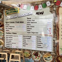 Tienda Mexicana y Restaurant El Rincón Oaxaqueño - Menu as of 8/2023