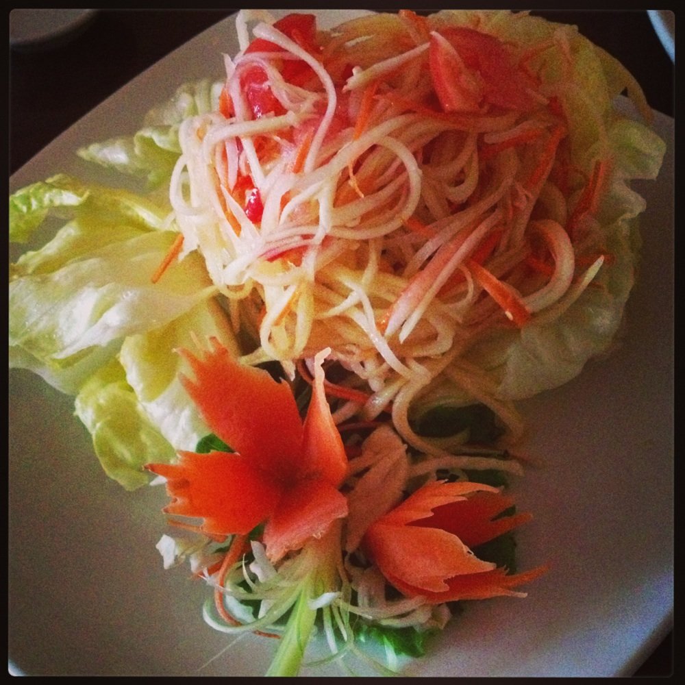Papaya salad! Nice presentation, fresh, and yummy! Papaya salad! Nice presentation, fresh, and yummy!