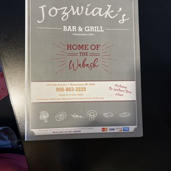 Jozwiak's Bar & Grill - Front page of menu - Pizza Near Me - Menominee, Michigan