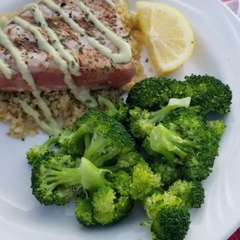 The Main Landing - Ahi Tuna with quinoa and wasibi sauce - Burgers Near Me - Jamestown, New York The Main Landing - Ahi Tuna with quinoa and wasibi sauce - Burgers Near Me - Jamestown, New York