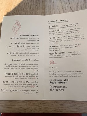 Menu photo 5 Bear Den Aspen Aspen, CO