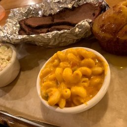 Brisket, Corn bread, slaw, and jalepeno mac and cheese Brisket, Corn bread, slaw, and jalepeno mac and cheese