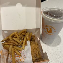 Three piece spicy chicken, fries, coke, biscuit Three piece spicy chicken, fries, coke, biscuit