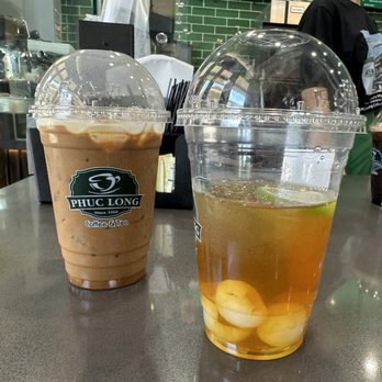 Phuc Long - Vietnamese milk coffee and Logan jasmine tea. This is what 7.25 dollar gets you in Vietnamese town - Coffee & Tea Near Me - San Jose, California Phuc Long - Vietnamese milk coffee and Logan jasmine tea. This is what 7.25 dollar gets you in Vietnamese town - Coffee & Tea Near Me - San Jose, California