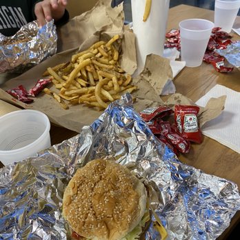Five Guys - Single Cheeseburger and fries (large fry is large enough to share with 3-4 people) - Burgers Near Me - Chicago, Illinois