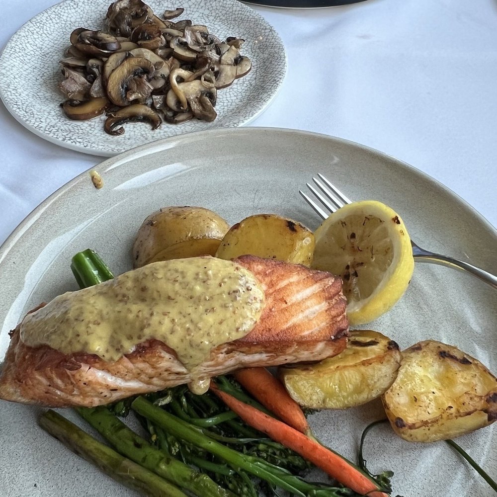 Chelsea Chowder House & Bar - Salmon Yukon Mashed Potatoes Seasonal Vegetables - Seafood Near Me - Long Beach, California Chelsea Chowder House & Bar - Salmon Yukon Mashed Potatoes Seasonal Vegetables - Seafood Near Me - Long Beach, California