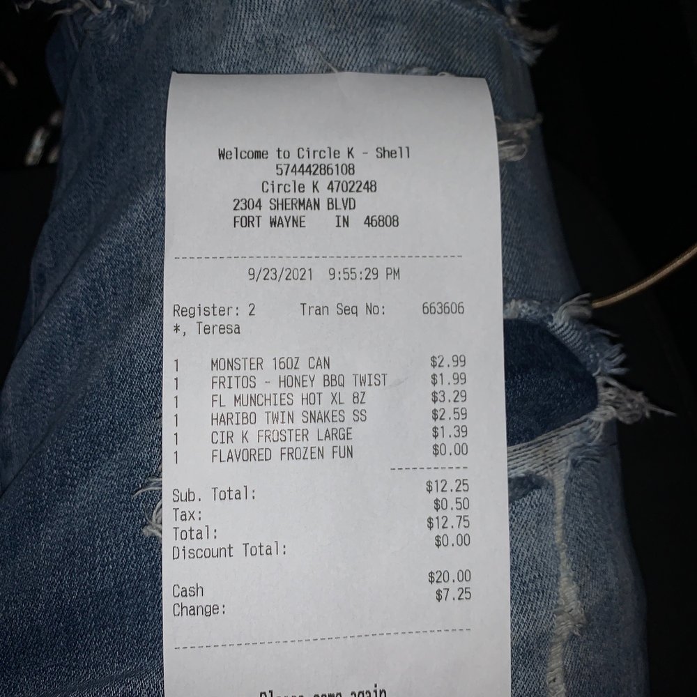 Circle K - My receipt and the name is Teresa is on it but it was an older lady - Convenience Stores Near Me - Fort Wayne, Indiana