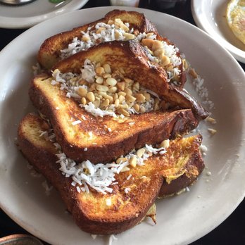 Eggs N Things - Macadamia Crusted French Toast. How is this 'crusted'? It's just toppings. - Breakfast & Brunch Near Me - Valencia, California