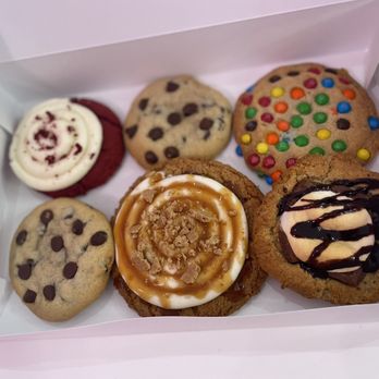 The Stuffed Cookie - Top: Red velvet, chocolate chip, & M&M   Bottom: chocolate chip, New York caramel, and s'mores - Ice Cream & Frozen Yogurt Near Me - Brandon, Florida