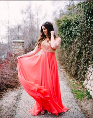 elegant dress with gloves Halter neck formal dress | Evening gown with gloves main image 1