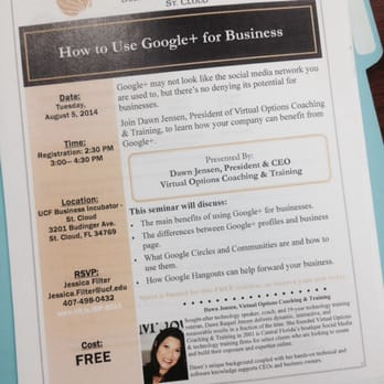 Virtual Options Coaching & Training - Training on Google+ for the UCF Business Incubator - Marketing Near Me - Dunedin, Florida Virtual Options Coaching & Training - Training on Google+ for the UCF Business Incubator - Marketing Near Me - Dunedin, Florida