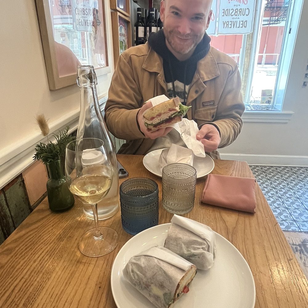 Raclette sandwich, thanksgiving sandwich, and a glass of Riesling! Raclette sandwich, thanksgiving sandwich, and a glass of Riesling!
