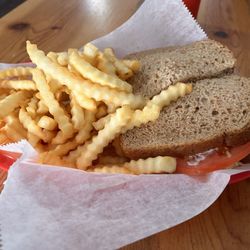 Downtown Cafe and Bakery - Ham and cheese deli sandwich + fries