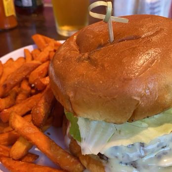 Four Ways Pub & Eatery - The Dutch Burger. Two patties, liquid Brie, applesauce. Sweet potato fries. - Pubs Near Me - Bellefonte, Pennsylvania Four Ways Pub & Eatery - The Dutch Burger. Two patties, liquid Brie, applesauce. Sweet potato fries. - Pubs Near Me - Bellefonte, Pennsylvania