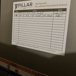 Pillar, Heating Air Appliance Repair - Service documentation on heater