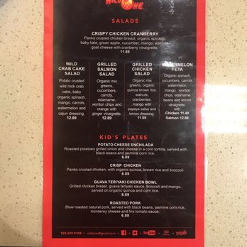 Wild One - Menu side 1 - Salads and kids plates - Mexican Near Me - Pleasanton, California