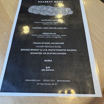 Mile End Deli - The Shabbat Menu, impressive - Delis Near Me - Brooklyn, New York Mile End Deli - The Shabbat Menu, impressive - Delis Near Me - Brooklyn, New York