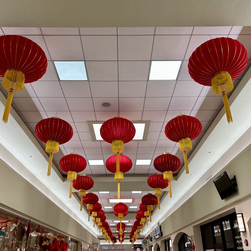 red lanterns hanging from the ceiling