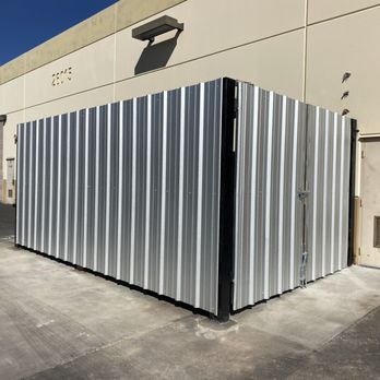 Mesa Fence - 8' corrugated sheet metal with 6x6 posts and interior frame work. (2) 11' double gates - Fences & Gates Near Me - Perris, California Mesa Fence - 8' corrugated sheet metal with 6x6 posts and interior frame work. (2) 11' double gates - Fences & Gates Near Me - Perris, California
