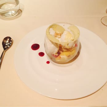 All Spice - Snow globe sundae. Mango custard, lemongrass cake, white chocolate and coconut ice cream (I think). Yummy. - Indian Near Me - San Mateo, California