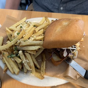 Cruzteca Mexican Kitchen - Pulled Pork Torta and garlic fries - Breakfast & Brunch Near Me - Austin, Texas Cruzteca Mexican Kitchen - Pulled Pork Torta and garlic fries - Breakfast & Brunch Near Me - Austin, Texas