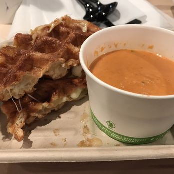 Waffle Love - The grilled cheese waffle with a side of tomato bisque- slightly sweet but savory and good! - Waffles Near Me - Northridge, California Waffle Love - The grilled cheese waffle with a side of tomato bisque- slightly sweet but savory and good! - Waffles Near Me - Northridge, California