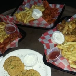 Various flavored wings, fries and FRIED GREEN TOMATOES!!! Various flavored wings, fries and FRIED GREEN TOMATOES!!!