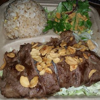 Teppanyaki Farmer - Steak Roll w/ garlic rice, tossed salad + garlic chips $13~ (ponzu+spicy sauce on the side) - Teppanyaki Near Me - Honolulu, Hawaii Teppanyaki Farmer - Steak Roll w/ garlic rice, tossed salad + garlic chips $13~ (ponzu+spicy sauce on the side) - Teppanyaki Near Me - Honolulu, Hawaii