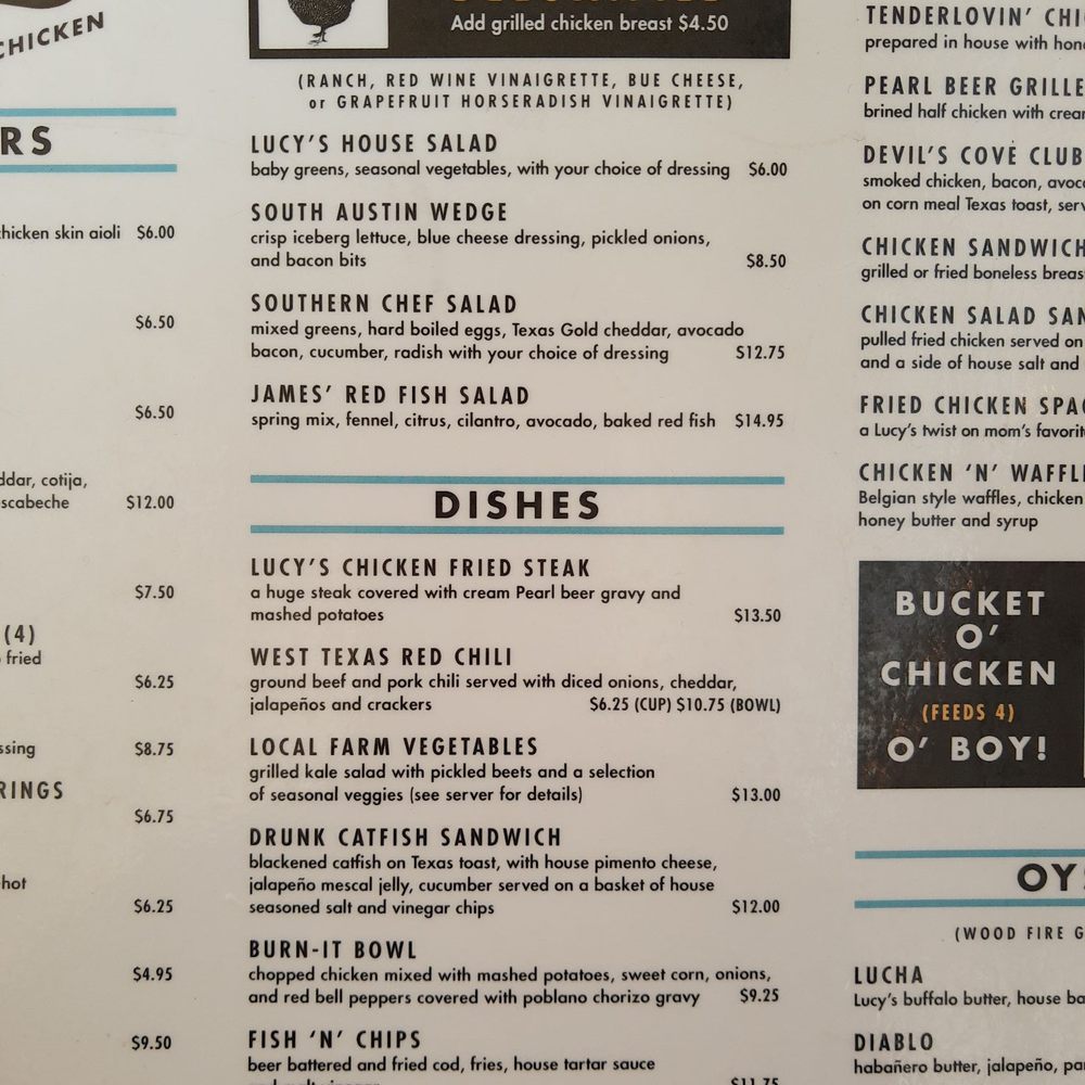 Lucy's Fried Chicken - Menu - New American Near Me - Austin, Texas Lucy's Fried Chicken - Menu - New American Near Me - Austin, Texas