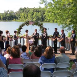 Camp Rotamer - Wedding ceremony on the deck overlooking the lake.