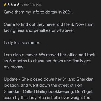 Bailey Bookkeeping - And another... they are endless if you look. 5 bad for every 1 good - Bookkeepers Near Me - Tulsa, Oklahoma