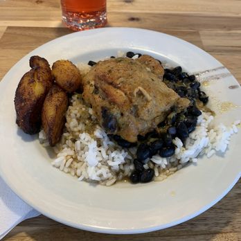 IKEA Bistro - Chicken chile verde plate with rice, beans, and fried plantains, yum - Pizza Near Me - West Sacramento, California
