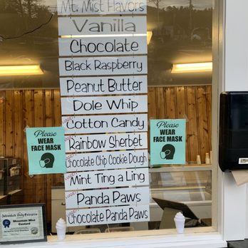 Mountain Mist Ice Cream - a sign in the window - Ice Cream & Frozen Yogurt Near Me - Saranac Lake, New York Mountain Mist Ice Cream - a sign in the window - Ice Cream & Frozen Yogurt Near Me - Saranac Lake, New York