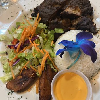 Tha Cafe Lounge - Jerk chicken, white rice, salad, plantains - Caribbean Near Me - Queens, New York