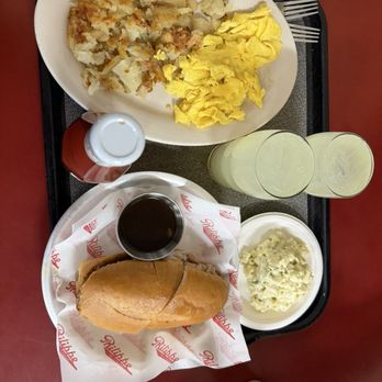 Philippe the Original - Breakfast and a French dip sandwich with a side of macaroni salad. Lemonade - Sandwiches Near Me - Los Angeles, California Philippe the Original - Breakfast and a French dip sandwich with a side of macaroni salad. Lemonade - Sandwiches Near Me - Los Angeles, California