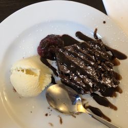 The Farriers - Chocolate brownie with berry coulis and vanilla ice cream