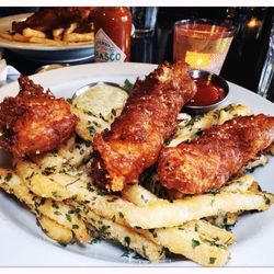 The Maple - Fish n chips (upgraded to truffle fries) - light, crisp, flaky, and hot!