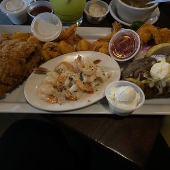 Harbor House - Build Your Own Fisherman's Platter - Pick ( Fried Catfish, Fried Shrimp, Shrimp Scampi) with loaded baked potato - Seafood Near Me - Detroit, Michigan Harbor House - Build Your Own Fisherman's Platter - Pick ( Fried Catfish, Fried Shrimp, Shrimp Scampi) with loaded baked potato - Seafood Near Me - Detroit, Michigan