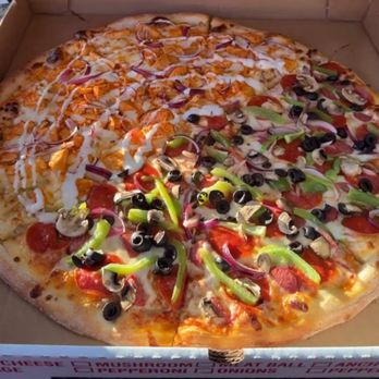 Moe’s Giant Pizza - X-Large pizza half supreme and buffalo chicken - Pizza Near Me - Vista, California