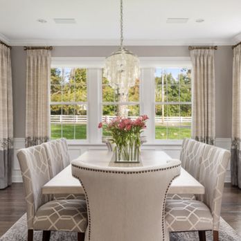 Window Magic Drapery and Design - dining room color blocked panels with special banding. - Shades & Blinds Near Me Window Magic Drapery and Design - dining room color blocked panels with special banding. - Shades & Blinds Near Me