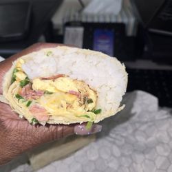 Red House BBQ - Bfast burrito with turkey bacon and rice instead of potatoes