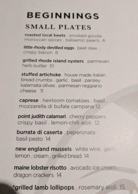 Menu photo 6 Circe Restaurant & Bar Providence, RI