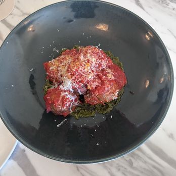 Lazy Lane - Spanish Meatballs - tomato sauce, green chermoula, manchego cheese +5 - New American Near Me - Houston, Texas Lazy Lane - Spanish Meatballs - tomato sauce, green chermoula, manchego cheese +5 - New American Near Me - Houston, Texas
