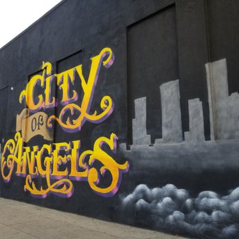 Kobe and Gianna Mural - To the left of the mural..."City of Angels" - Public Art Near Me - Los Angeles, California