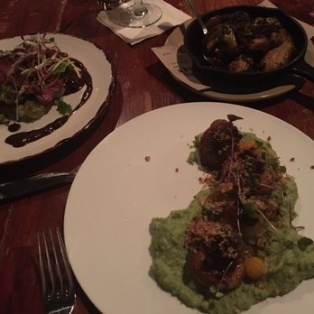 Crush XI - Flank steak with avocado mash ( little too much avocado but steak done to perfection) and seared scallops - New American Near Me - Melbourne, Florida Crush XI - Flank steak with avocado mash ( little too much avocado but steak done to perfection) and seared scallops - New American Near Me - Melbourne, Florida
