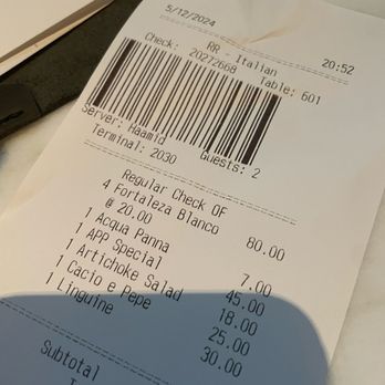 Osteria Fiorella - Receipt for our meal - Italian Near Me - Las Vegas, Nevada Osteria Fiorella - Receipt for our meal - Italian Near Me - Las Vegas, Nevada