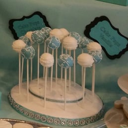 Delicious and beautiful cake pops for "Breakfast at Tiffanys" themed Bridal Shower