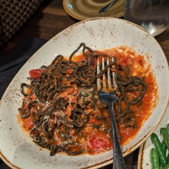 Osteria Marzano - Squid ink pasta with Maine lobster and spicy marinara sauce (sorry I don't remember the specific name for the dish and sauce!) - Italian Near Me - Alexandria, Virginia Osteria Marzano - Squid ink pasta with Maine lobster and spicy marinara sauce (sorry I don't remember the specific name for the dish and sauce!) - Italian Near Me - Alexandria, Virginia