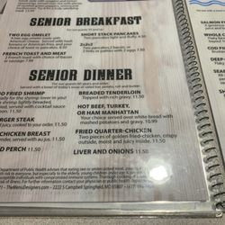 Rich's Family Restaurant - Senior section of large menu.